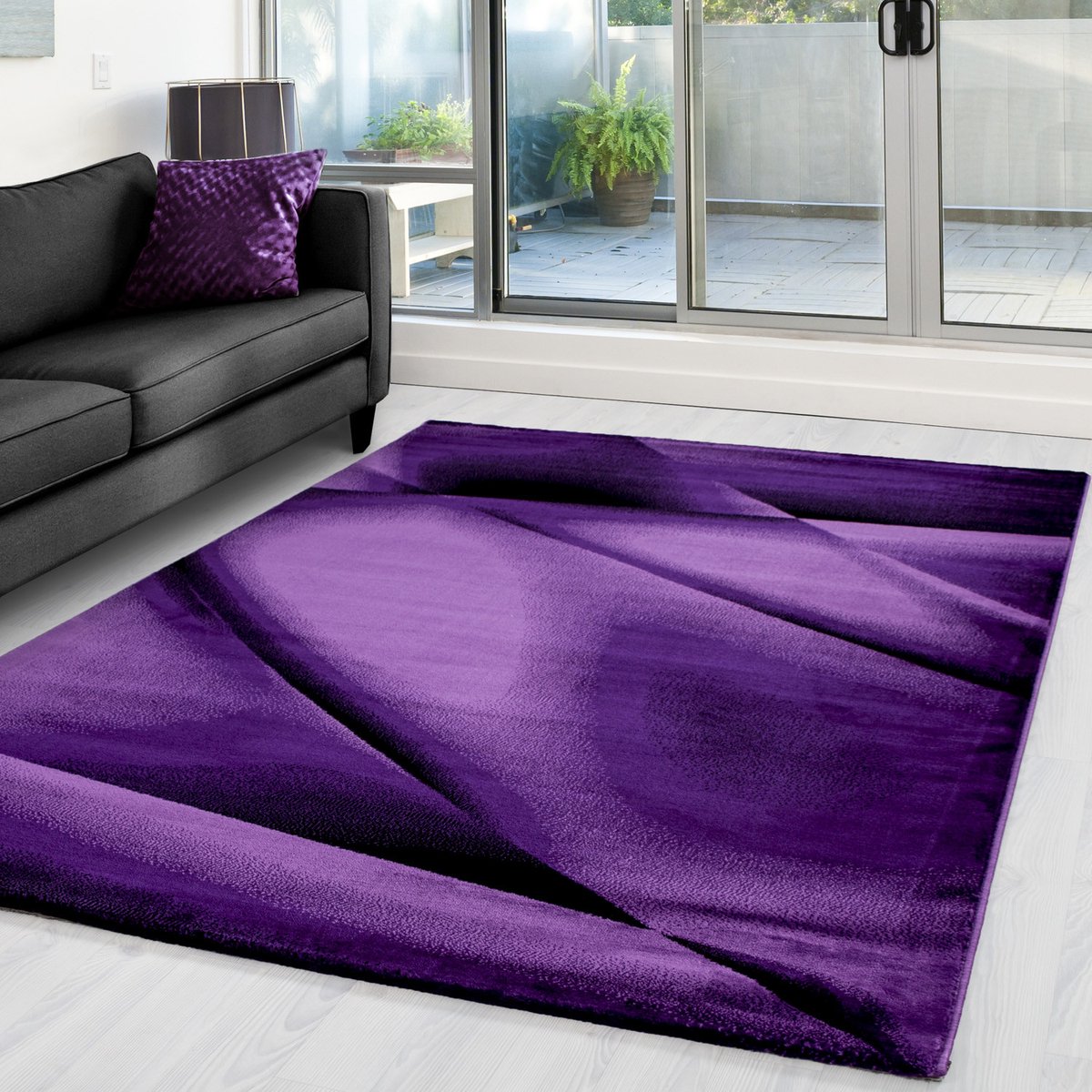 Ayyildiz Laagpolig vloerkleed, abstract ontwerp, violette kleur, woonkamerkleed, jute achterkant, afmeting: 240 x 340 cm lila
