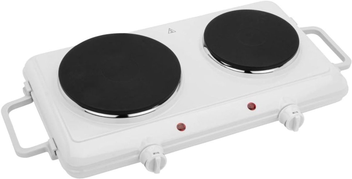 Zyrex® Elektrische Kookplaat 2 Pits - Elektrische Fornuis - Elektrische Kookplaat Vrijstaand - 2 Kookzones - Kinderslot - Wit - 24cm x 15cm x 2cm