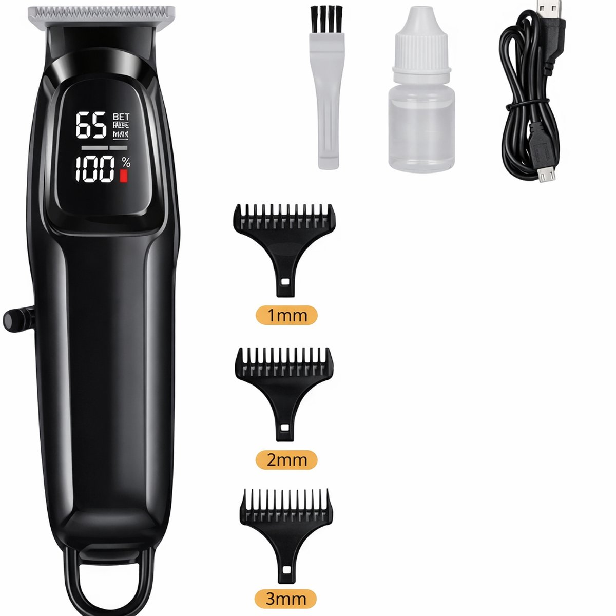Tondeuse - Trimmer voor mannen & vrouwen - Elektrische Scheerapparaat - Haartrimmer - Hoofdhaar - Hoofd Haar - - Professionele - 1800 mah Accu - USB Oplaadbaar - Draadloos - met Display - Zwart