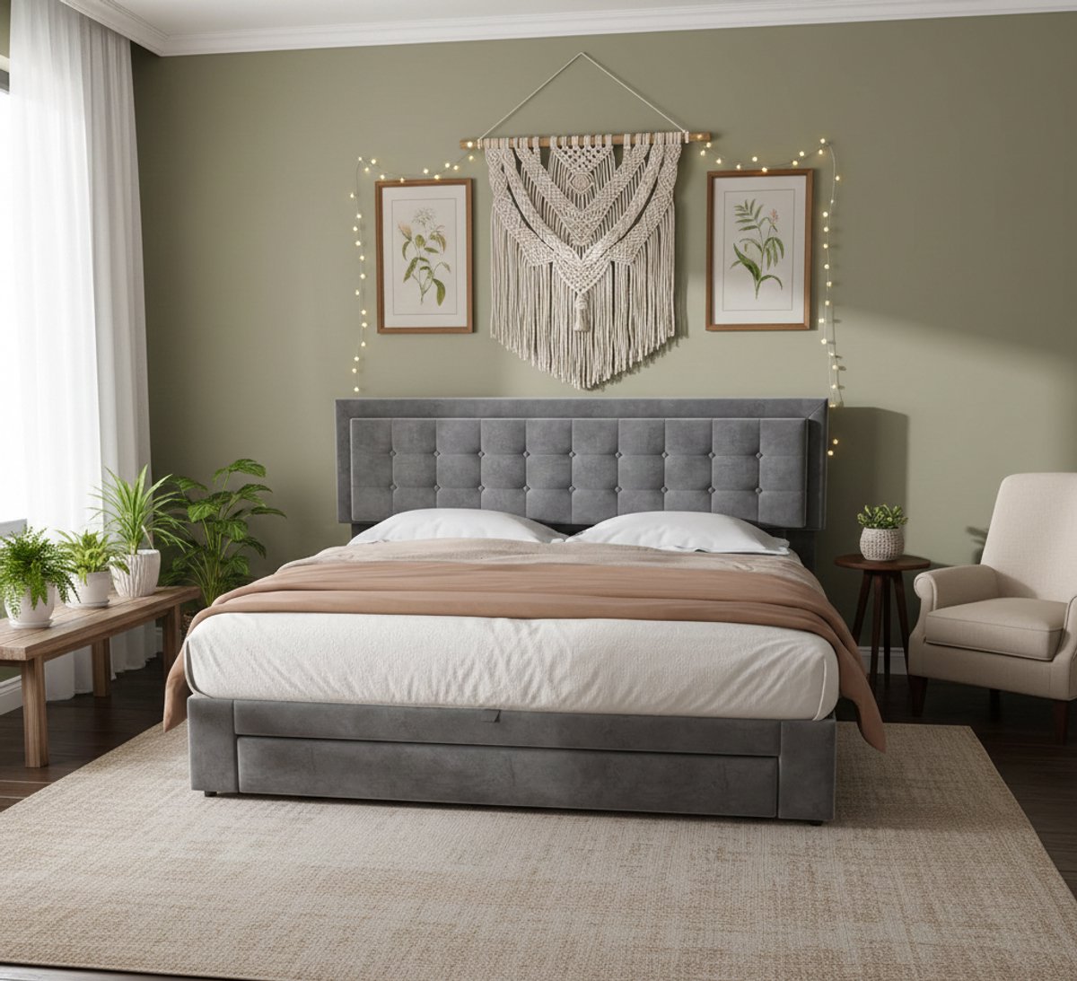Elegant Opberg Bed 180x200 cm met Laden en Verstelbaar Hoofdeinde – Fluwelen Tweepersoonsbed met Lattenbodem – medahomestore