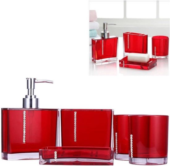 Accessoireset voor Badkamer, 5-delig: Luxe Acryl Badset met Beker, Tandenborstelhouder en Zeepdispenser
