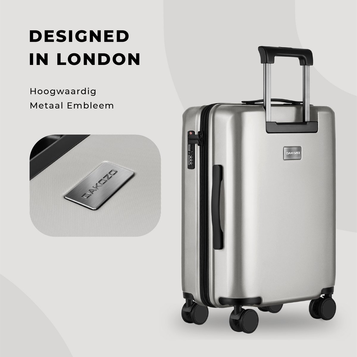 DAKOZO Handbagage Koffer 55x40x20 - Luxe Carry-On - Vergrootbare Reiskoffer - Veilig TSA cijferslot - Extra sterke YKK rits - Handbagage trolley - 100 procent Polycarbonaat - 39L - Zilver – foto 3