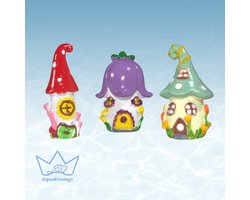 AquaKonings - Aquarium decoratie - Ornamenten - Paddenstoelen dorp - Set 3 stuks - 1.5x1.5x5 tot 2.5x2.5x5