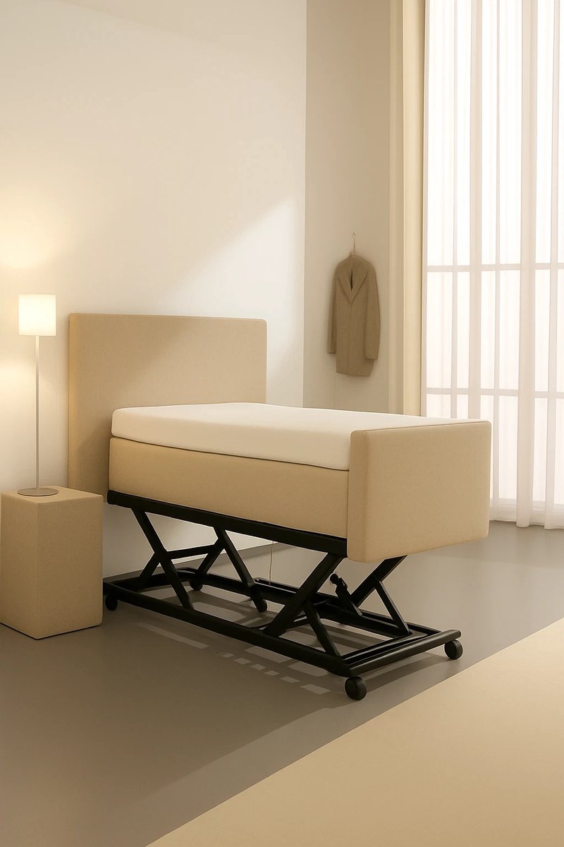 Serre Hoog Laag Bed / Boxspring 1 Persoons Verzorgingsbed Seniorenbed Elektrisch Verstelbaar, 80x220 cm, kleur beige