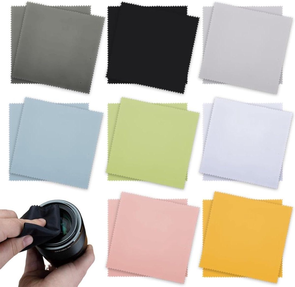 16-delige set microvezel brillenpoetsdoeken in diverse kleuren voor glazen, camera's, tablets en telefoons - 13 cm x 13 cm.
