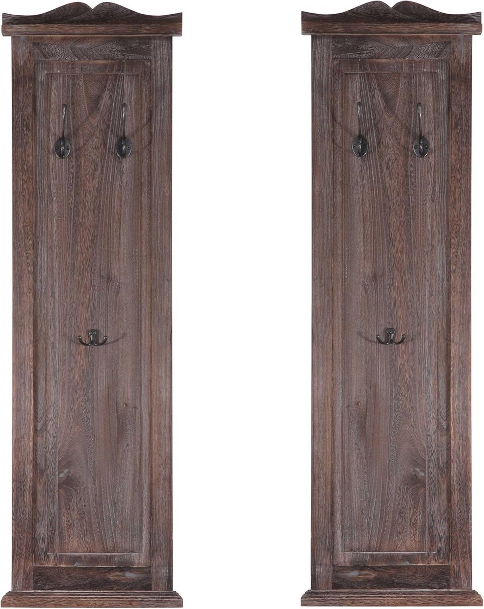 Set van 2 Garderobepanelen met Verstelbare Haken, Wandkapstok Hout Shabby Chic