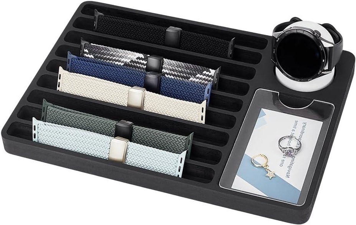 Allecto- Horlogeband Organizer Opbergdoos - Horlogeband Houder - Horloges Display Stand Lade voor Thuiskantoor Slaapkamer Dressoir Bureau - Verjaardagscadeau - Zwart - 26,5 x 18,4 cm.