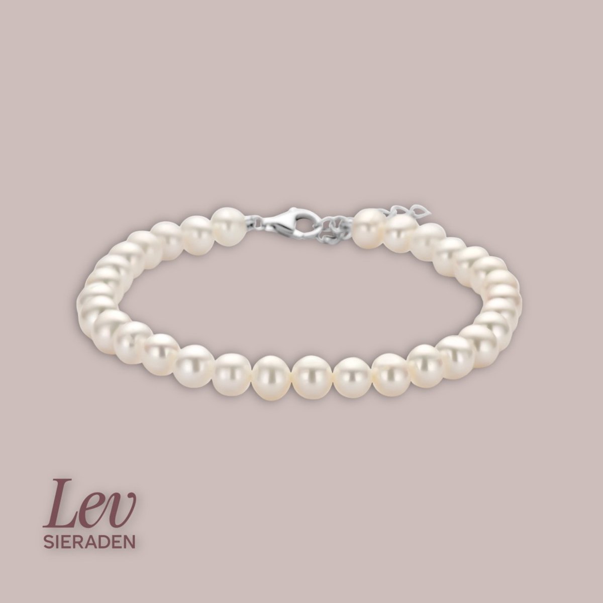 Lev Sieraden - Parel armband - 18 + 3 cm Gerhodineerd 925 zilveren armband met parels