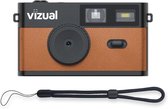 Een bruine en zwarte Vizual camera met een polsbandje.