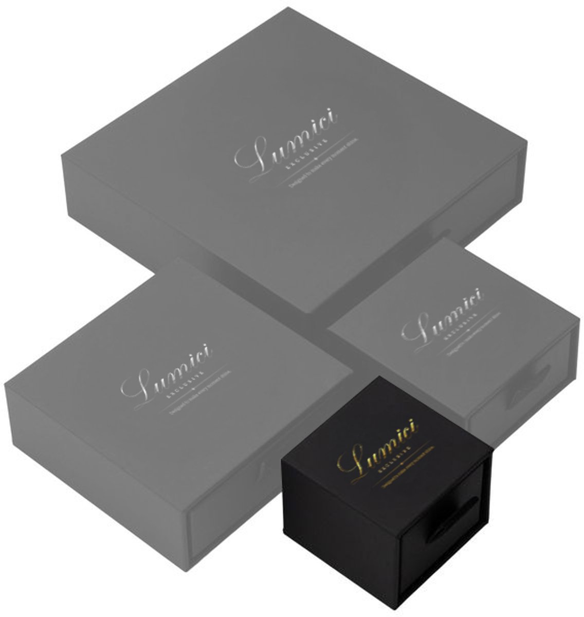 Lumici® Exclusive | Soft Touch Ringendoosje – Mat Zwart met Gouden Logo - Sieradendoosje - Letop Geen Sieraad Inbegrepen