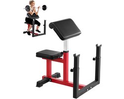 VEVOR Preacher Curl Bench Verstelbare Biceps Machine Halterstang Apparatuur 200kg, Rood-Zwart