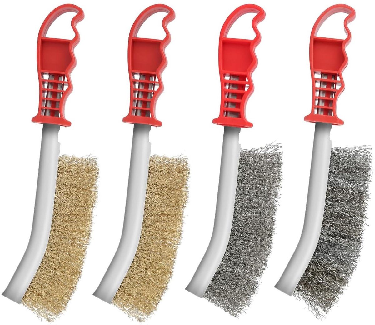 Metalen borstels - Set van 4 stuks voor intensieve reiniging - Geperst staal en messing - 24,5 cm - Roestvrijheid - Duurzaamheid