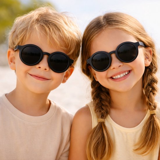 Kinderzonnebril - Rond - UV Bescherming - Flexibel - 0-6 Jaar - Zwart van Merkloos — afbeelding 2