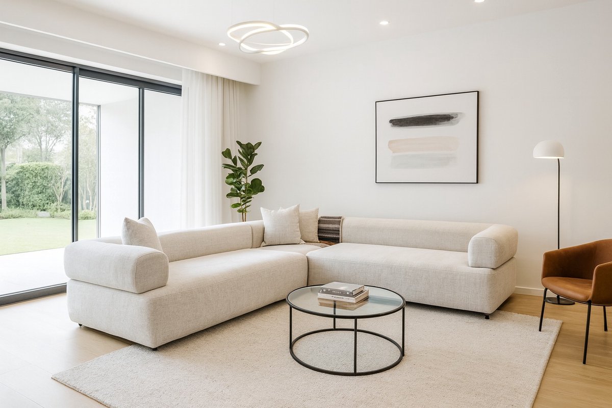 Royale U-Vormige Hoekbank – Matras King - Ivory Textiel – Extra Diepe Zitting – 3-Delige Loungebank – Moderne Bank voor Woonkamer