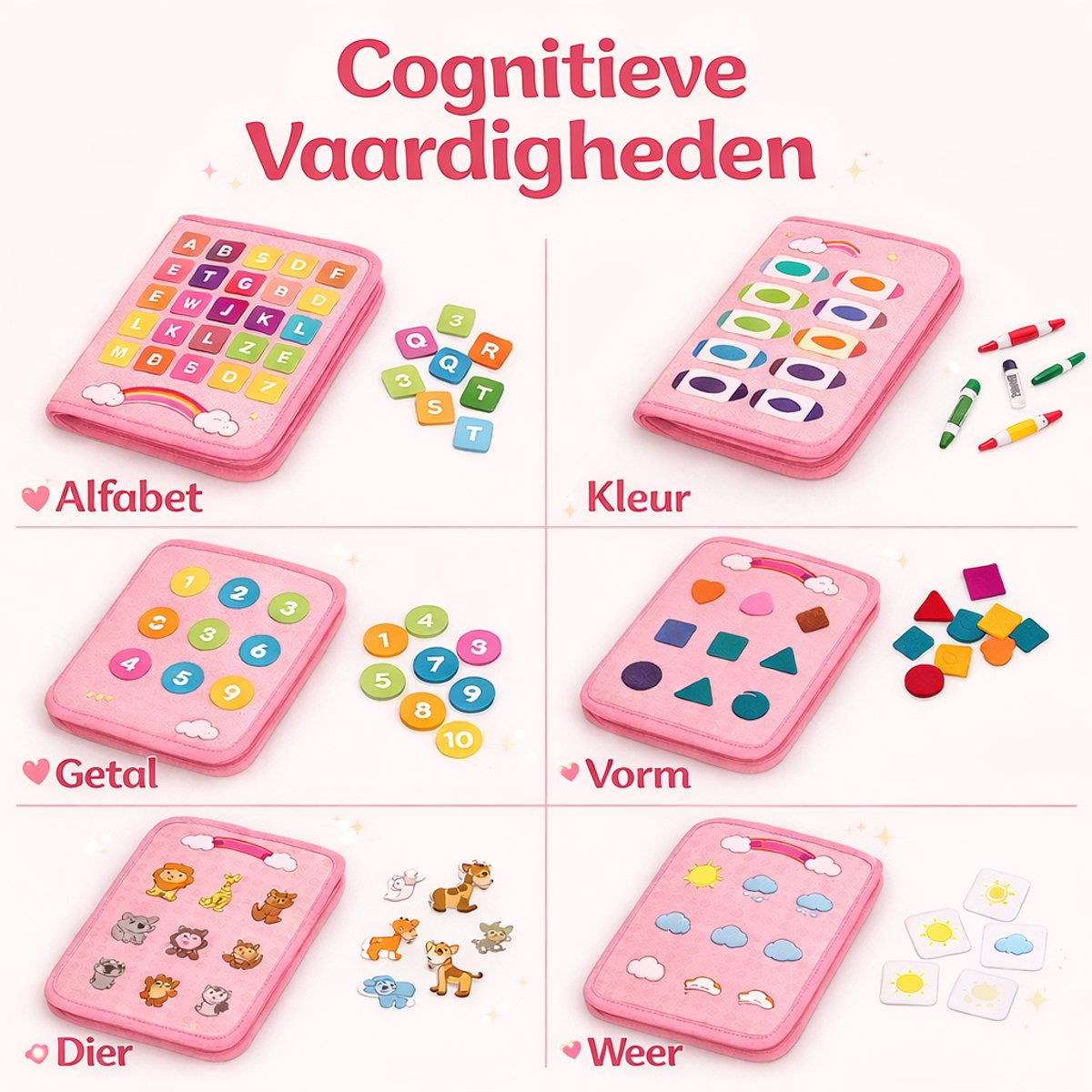 Baby Sonrisa Busy Book Roze - Montessori Activiteitenboek voor Baby & Peuter - Educatief Sensorisch Speelgoed - Kinderspeelgoed - Vanaf 3 Jaar — afbeelding 11