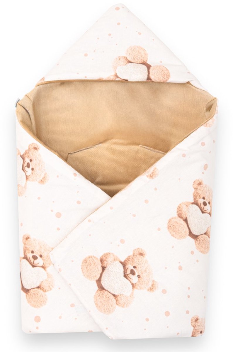 New Baby - Inbakerdoek - Geïsoleerde fluwelen inbakerdoek beige one size - babydeken - autostoeldeken - slaapzak - katoen - dekentje - inbakeren