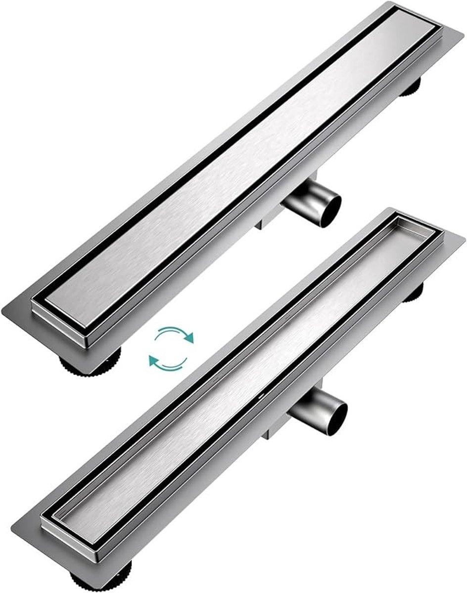 Stunq® Douchegoot 60 cm - Roestvrijstalen afvoer met verstelbare poten en zijafvoer
