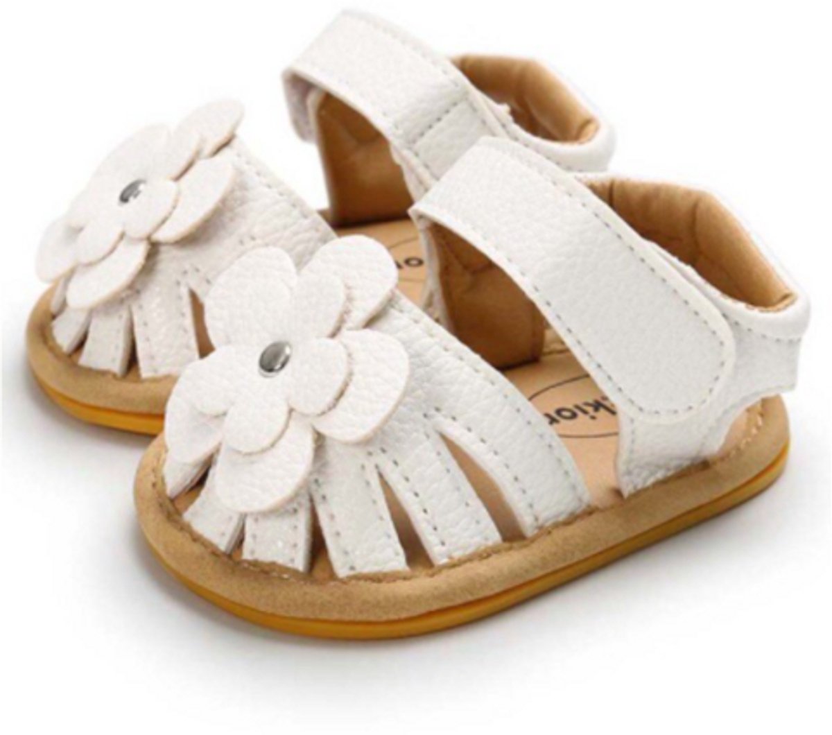 Ukkie Slofjes Babysandalen Bloem Wit Maat 17 - Meisjes - Klittenband - Flexibele zool - Anti Slip - Zomer - Open hiel