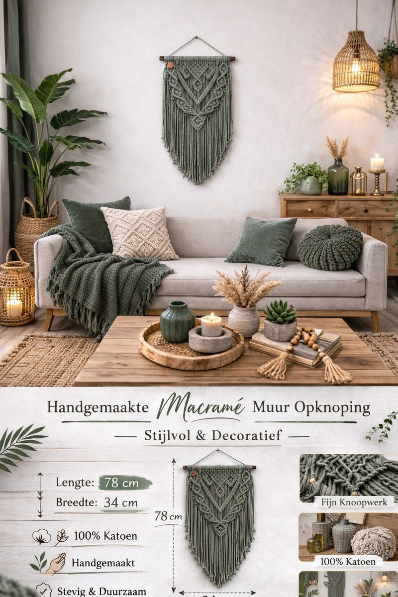 Macrame muur opknoping , home décor, bukuri wand decoratie - 159 - mint groen