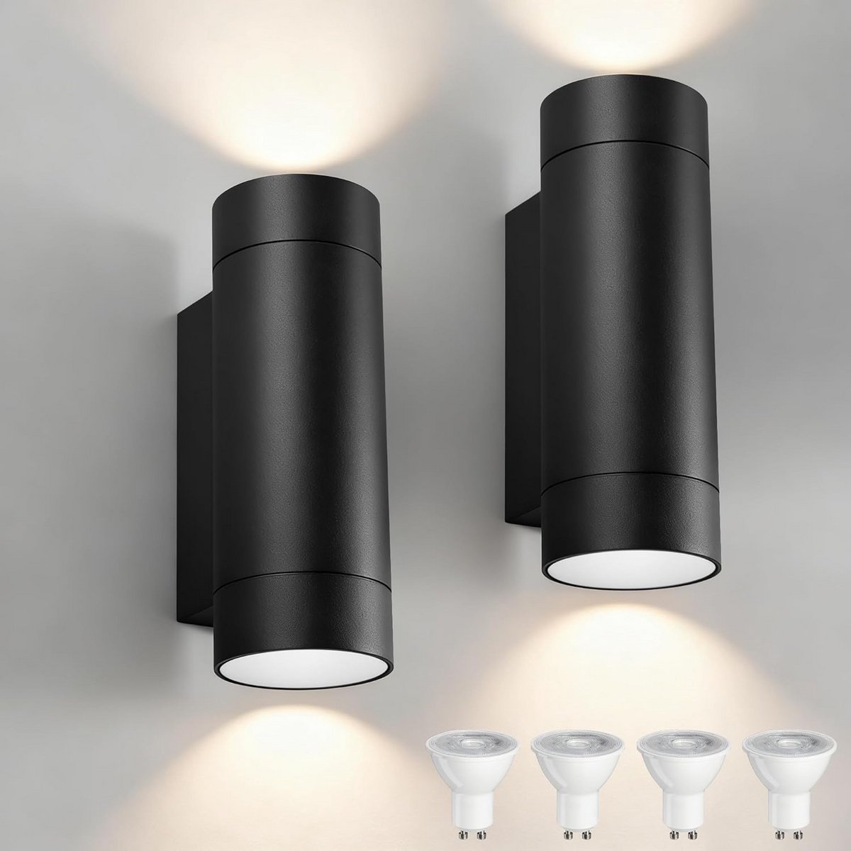 Set van 2 Zwarte Aluminium Buitenwandlampen IP65 Up Down Verlichting voor Tuin en Terras