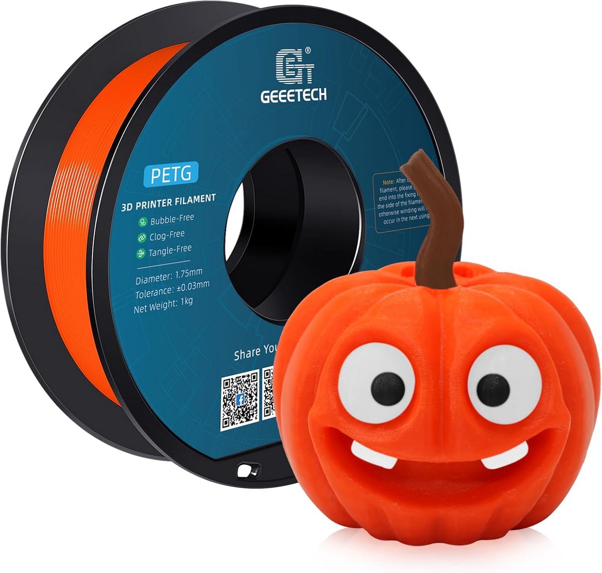 PETG 1,75mm 3D Printer Filament 1kg Spoel Oranje