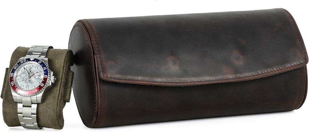 Leren Horlogekoffer voor 3 Horloges met Uitneembare Kussens - Reismodel