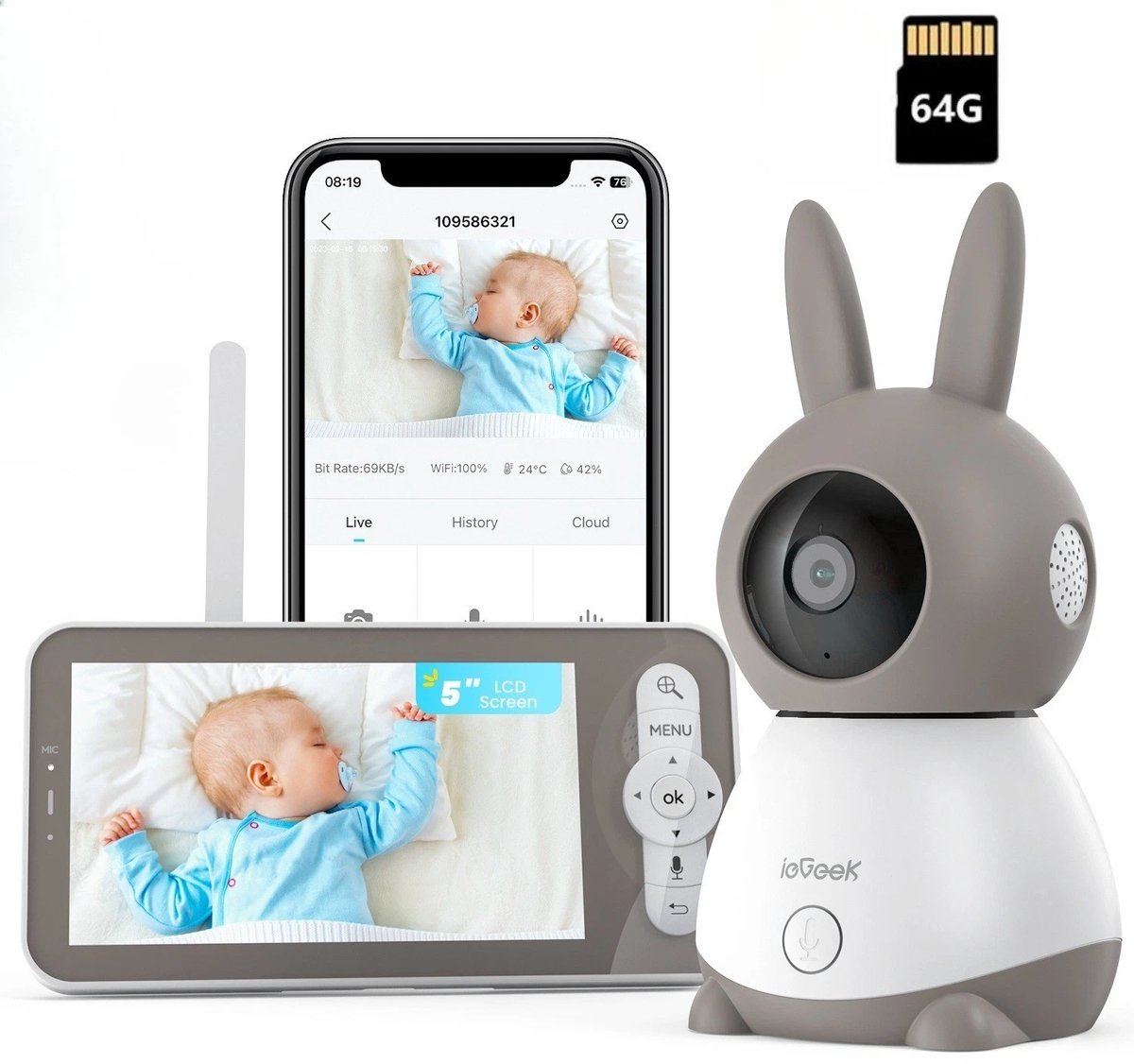 ieGeek Babyfoon met Camera 2K HD en 5 inch Monitor