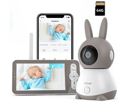 ieGeek Babyfoon met Camera – 2K HD camera – Premium Baby Monitor 5 inch Monitor- & Gratis App – Incl. Geluidsdetectie – Voedingsalarm en Temperatuursensor – Inclusief 64GB Geheugenkaart