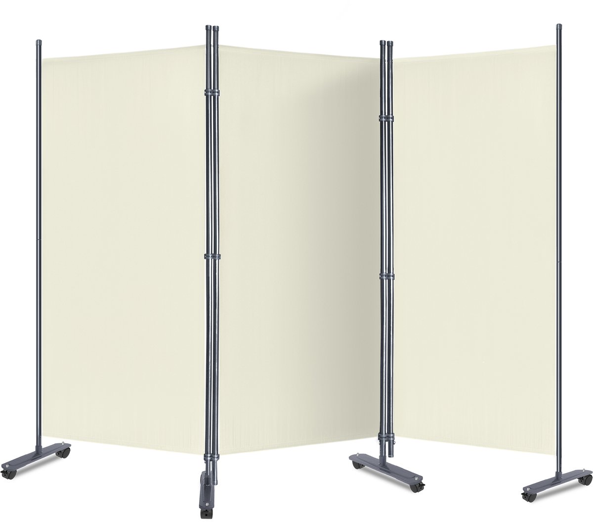 Paravent 3-delig Vrijstaande Scheidingswand 275x180cm Inklapbaar Schermen met Kunststof Poten Privacy & Beveiligingsschermen Beige voor Tuin/Terras/Gazon/Wonen, NAIZY