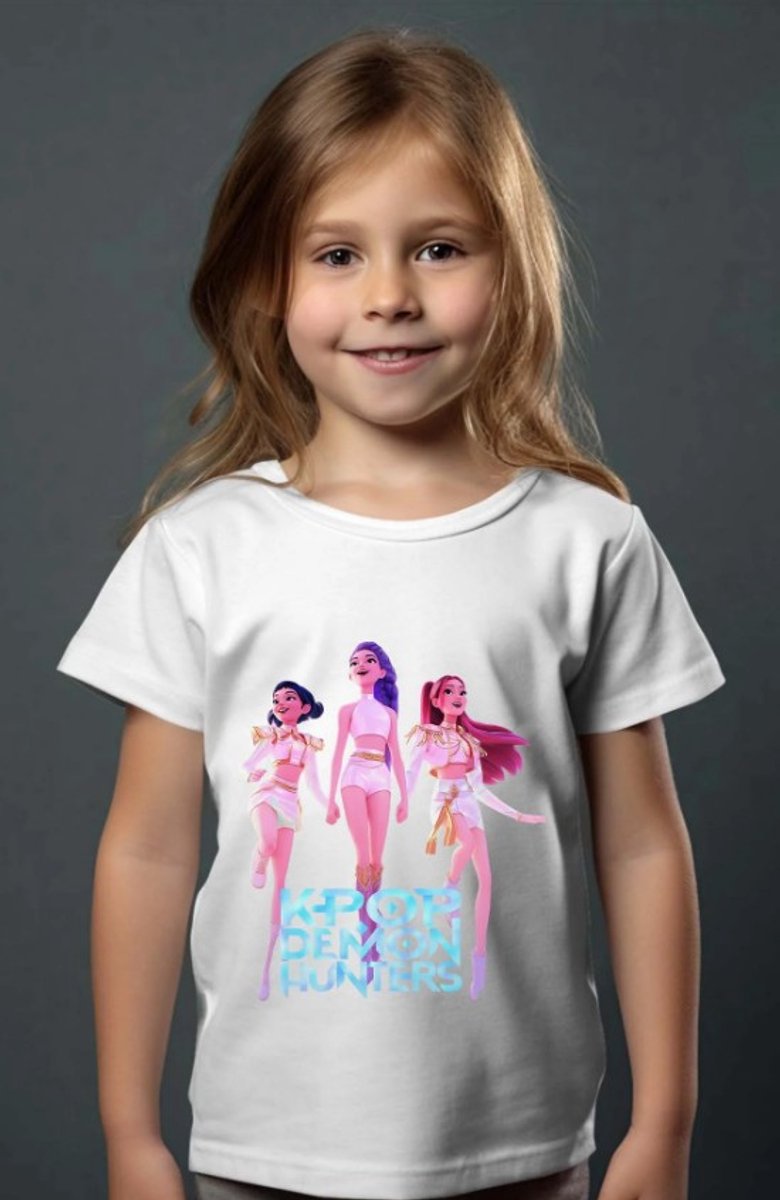 K-Pop Demon Hunters - T-shirt - KPop - Wit. Maat 122/128 cm - 7/8 jaar.