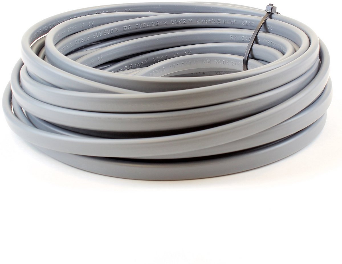Platte Grijze Elektrische Kabel Twin en Earth Diverse Maten en Lengtes