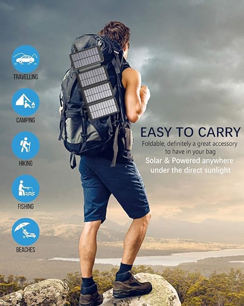 Norras Solar PowerBank 26800mAh met Nachtlamp en 4 Zonnepanelen - afbeelding 3