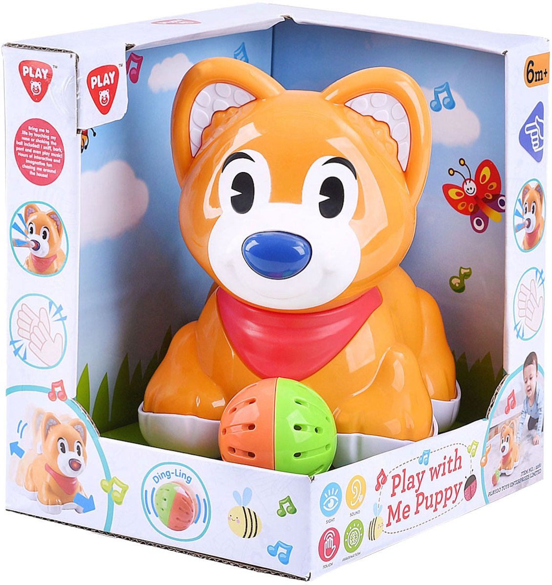 Play interactieve puppy speelgoed met bal voor baby's en peuters.