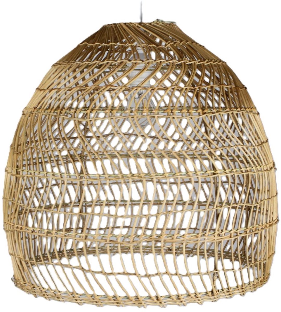MigoStyling - Hanglamp - Riet/Rotan - Handgemaakt - Naturel - Dia 50 cm - Witte lampenpendel - Sfeervol