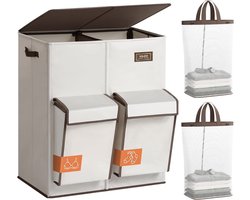 180L Wasmand met Deksel – 4-Delige Grote Wasmand met Gescheiden Compartimenten – Dubbele Wasverzamelaar met Uitneembare Waszakken – Wassorteerder voor Wasruimte en Slaapkamer