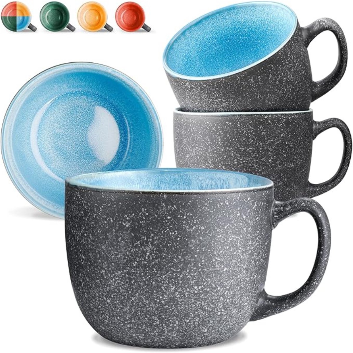 Verte Koffiemok - Keramische Koffiekopjes - Dik Steengoed - Mokken met Handgemaakt Reactief Email - Blijft Lang Warm - Blauw - Set van 4 - 350 ml