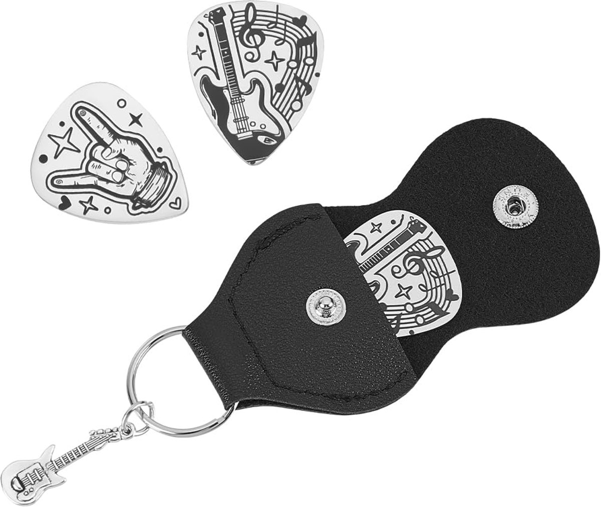 Guitar Picks Set - Roestvrij Stalen Sleutelhanger - Ergonomisch Ontwerp