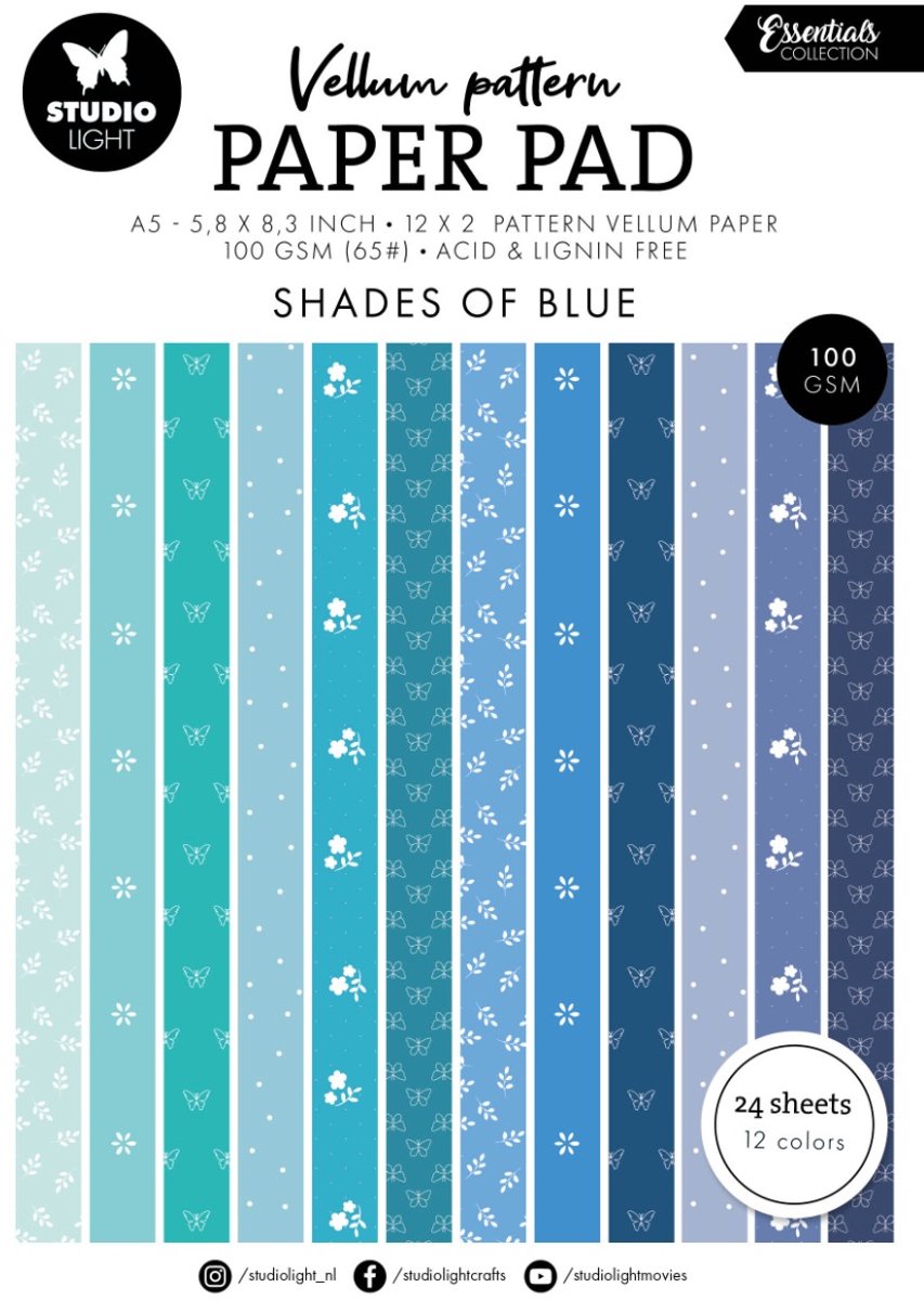 Vellum pattern paper pad - Shades of blue - Essentials nr. 450