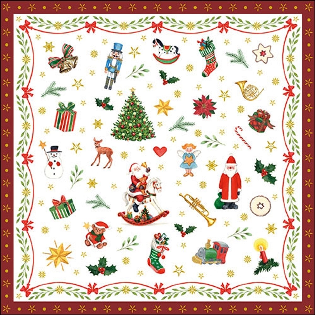Ambiente Kerstservetten - 20x - gedecoreerd - rood - 33 x 33 cm - 3 laags - kerst thema - Papieren kerstservetten - Papieren wegwerpservetten 3-laags