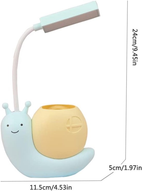 Daity 1 stuk - Leuke kinderbureaulamp met pennenhouder - LED-bureaulamp voor kinderen - slakvormig - USB-opladen - studielamp voor studenten met oogbescherming - 360° flexibele en verstelbare lamphals van Daity — afbeelding 2