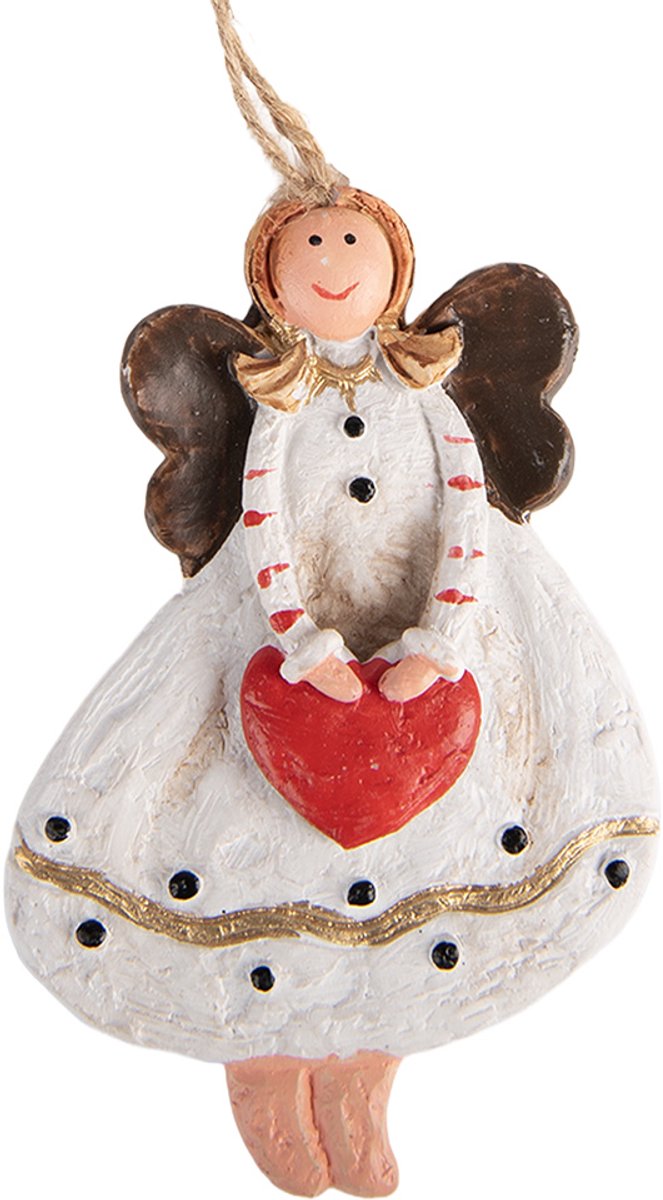 Clayre & Eef Kersthanger Engel 4x1x7 cm Wit Kunststof