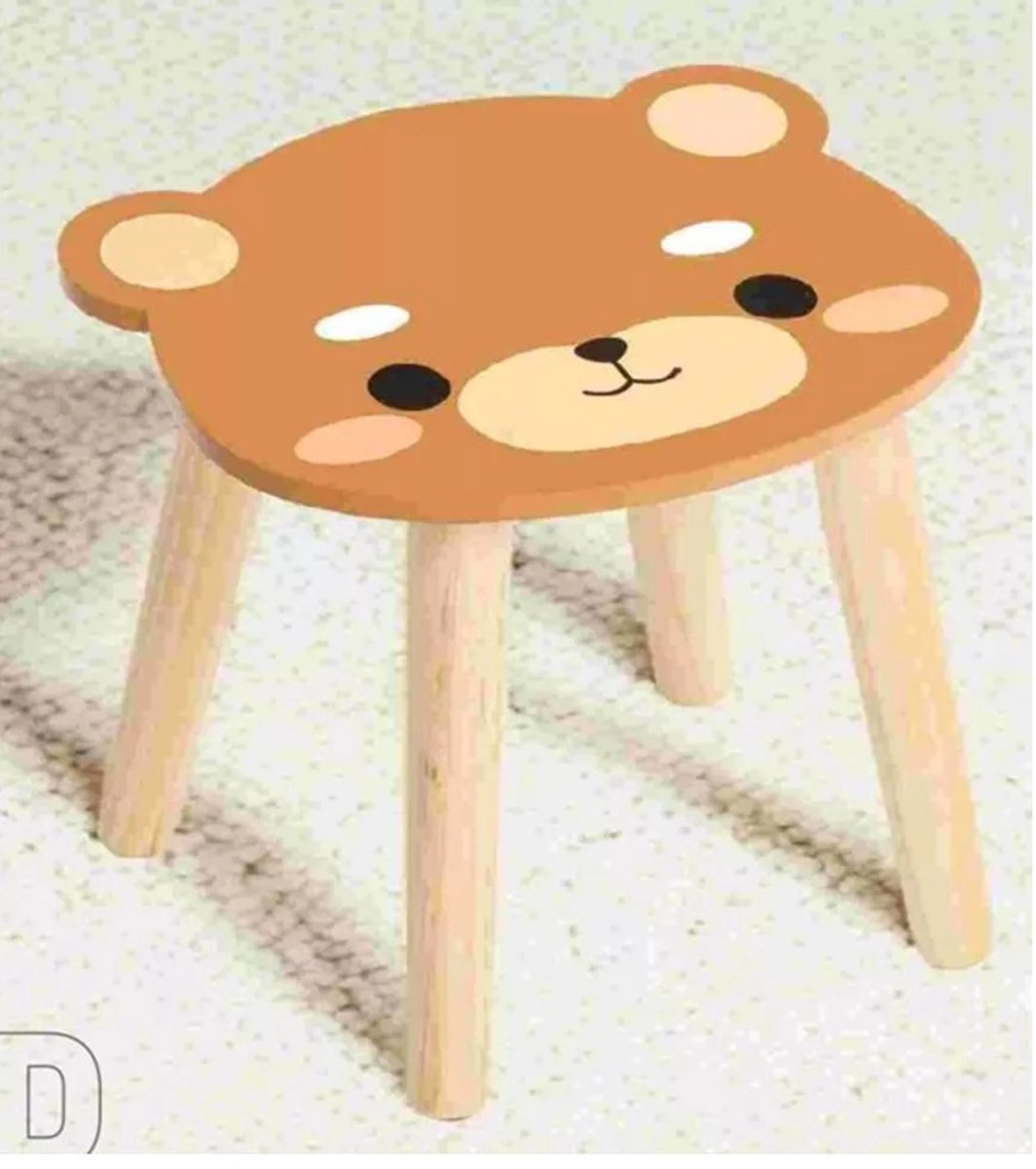 Kinderkrukje Hout Beer 28x27 CM - Houten Kinderstoel - Kinderstoeltje voor Peuter
