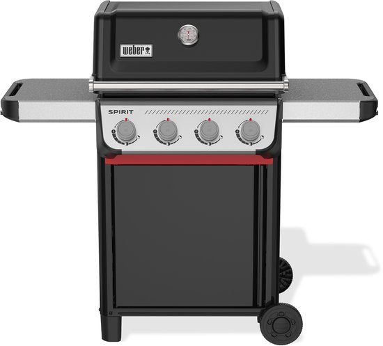 Weber Spirit E-410 - Gasbarbecue - Zwart - 4 Branders met 8,2 kW vermogen - Porselein geëmailleerde gietijzeren grillrooster - 2 Zijtafels - 2 Duurzame wielen - Kast met deur