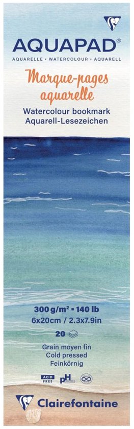 Clairefontaine Aquapad - Marque-pages aquarelle - Papier aquarelle - 6 x 20 cm - 300g - 20 feuilles