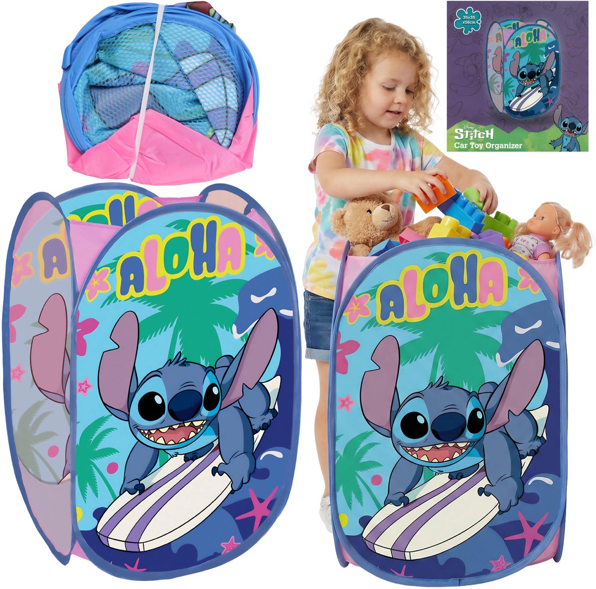 DISNEY Stitch Opvouwbare speelgoedmand, opbergmand voor de kinderkamer, ruim 35x35x58 cm