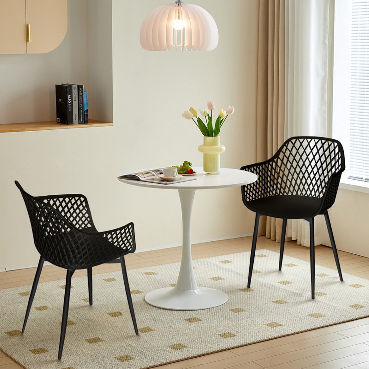 EGGREE eettafel en stoelenset - witte tafel Ø 70 cm met 2 stoelen - voor bar - kookeiland - café en eetkamer