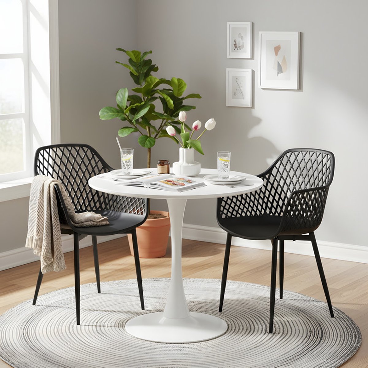 EGGREE eettafel en stoelen set - witte tafel Ø 80 cm met 2 stoelen - voor bar - kookeiland - café en eetkamer