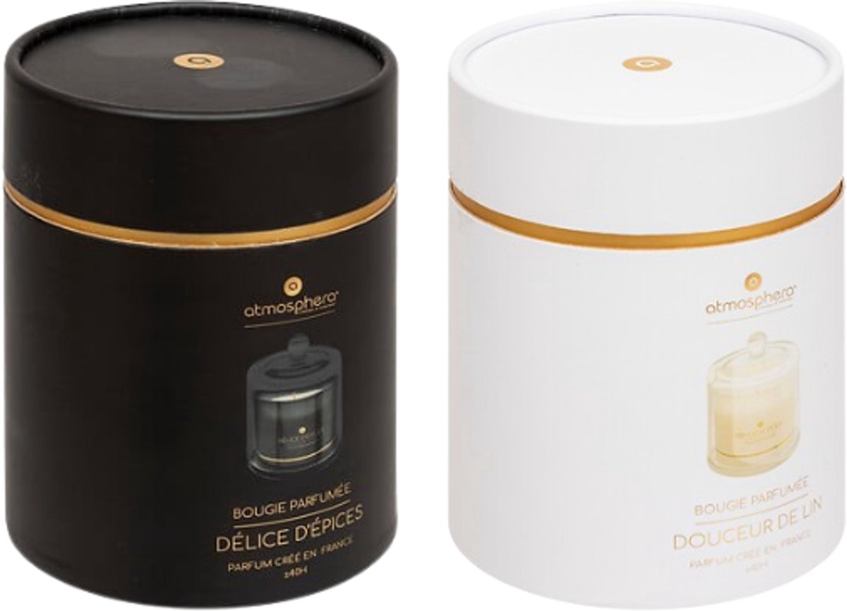 ILAE Geurkaars - Geurkaars in Glazen met Deksel - Set van 2 - Spices & Linen - Scented Candles - Luxe Woondecoratie - 240g - Ø10.8 x 13.8 cm - Zwart & Wit Glas — cadeau in Wonen & Interieur - foto 2