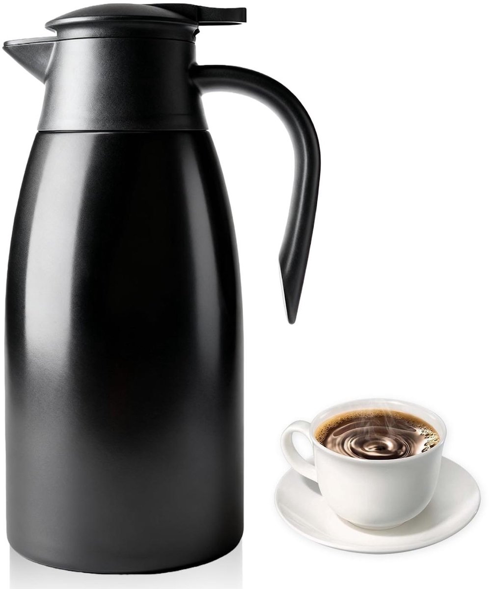 Elkuaie Koffiepot - Theepot - Dubbele Wand Met Vacuümisolatie Voor Superieure Temperatuurbewaring - 1 Stuk - Zwart