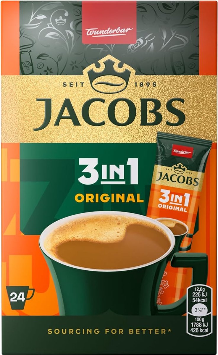 Jacobs 3in1 oploskoffie sticks - Classic koffiegenot voor onderweg - 6x 24 sticks